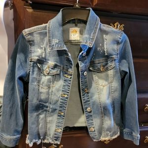 Vintage y2k DISTRESSED jean jacket stretch C&C California cropped bleached top